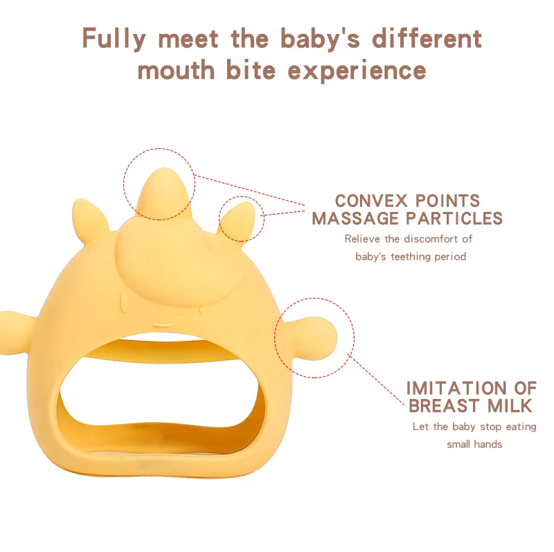 2024 Newest Food Grade Silicone Unicorn Mitten Educational Baby Toys BPA Free Silicone Children with Handle Unisex Baby Teethers
