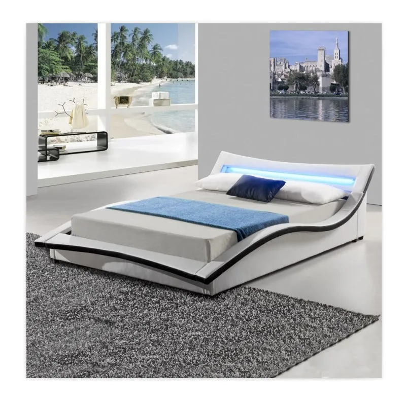 Manufacturer Italia Style Luxury Curved S shape PU Bed with LED on Headboard for Bedroom