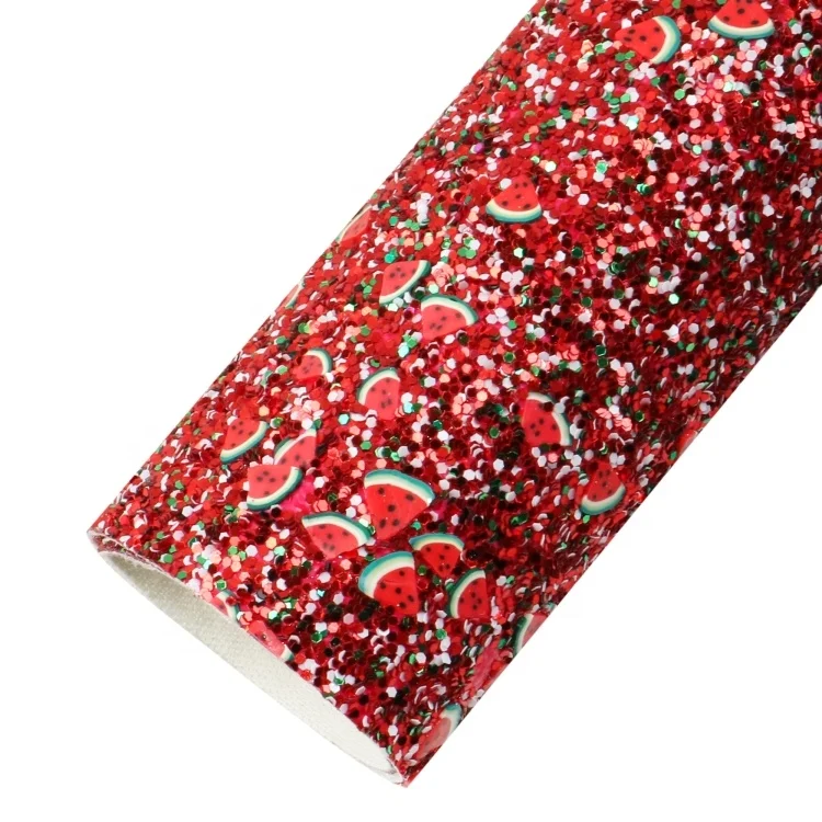 Блестящие объемные блестящие листы из искусственной кожи фруктовый арбуз полимерная глина нарезка покрытой синтетической ткань
