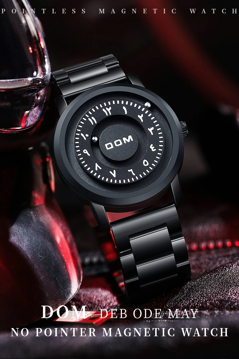 DOM 1769 Men Quartz Watch Fashion Personality Creative Scrolling Iron Ball Magnetic Pointer Waterproof for Male Watches Gift
