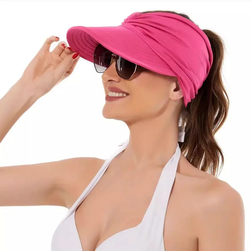 New Model UV Protection Wide Brim Open Top Sun Visor Female Outdoor Sport Cool Hollow Caps Beach Swimming Sun Hat