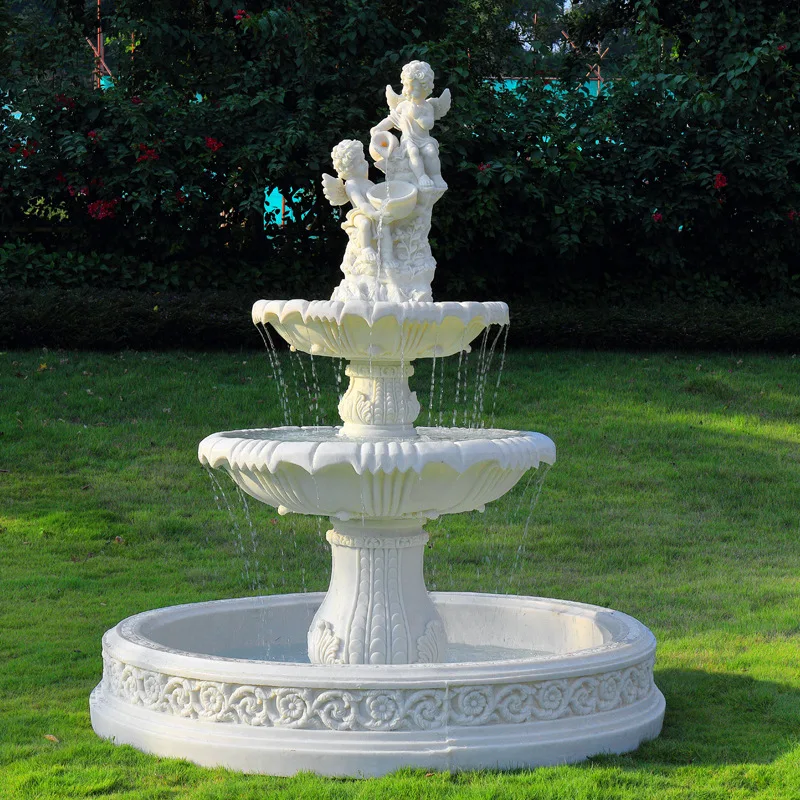Customize White Stone Marble Flow Garden Water Marble Fountain Outdoor Garden Decoration Ornament Landscaping Product