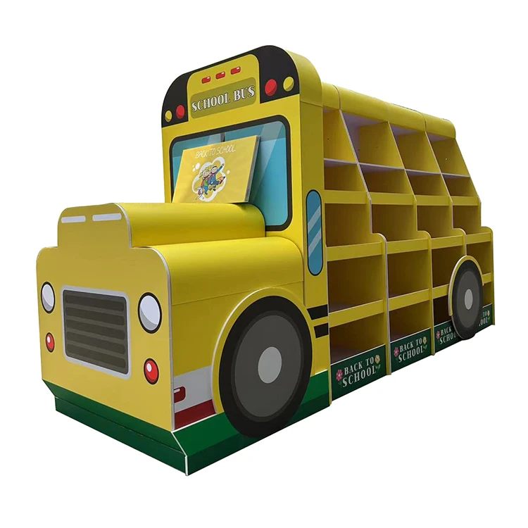 Premium Freestanding Customizable Magazines Exhibition Rack Journals Display Stand School Bus Design Books Display Rack