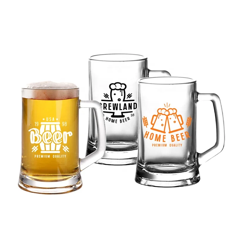 470ml Durable Big Beer Drink Mug Gold Rim Glass Cup Drinking Tea Vintage Mugs Handle Juice 16oz Clear