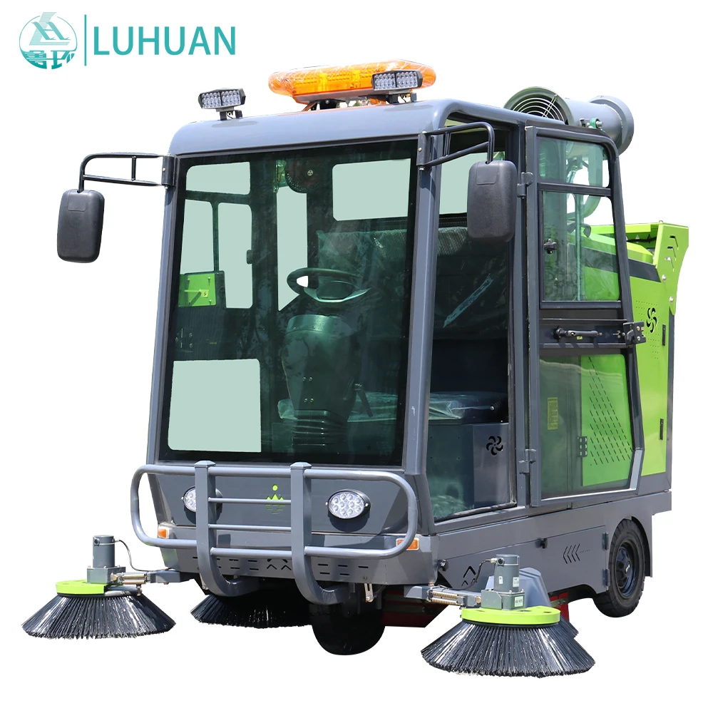 Full-Closed Electric Ride-On Road Floor Sweeper Four-Wheel Car Cleaning Machine Roller Brush High Efficiency