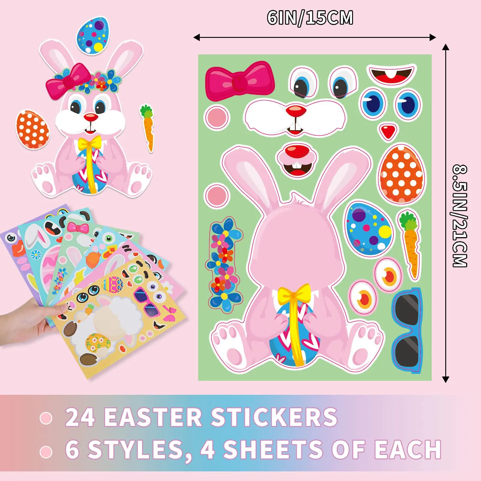 24pcs Easter Stickers for Kid, Make-a-face Easter Stickers for Child Easter Egg Farm Animal Rabbit Chicks