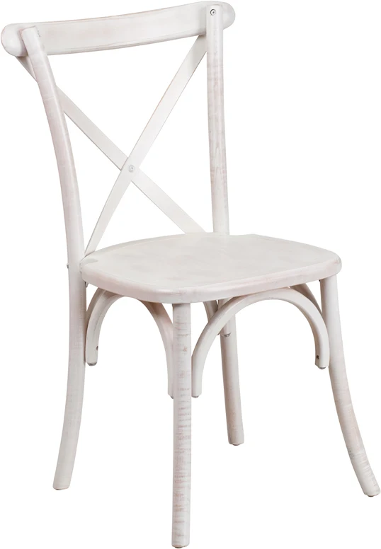  Промышленное высококачественное кресло по низкой цене с удобными сидениями из твердой древесины и белого деревенского образа для комнаты перекрестной спинкой