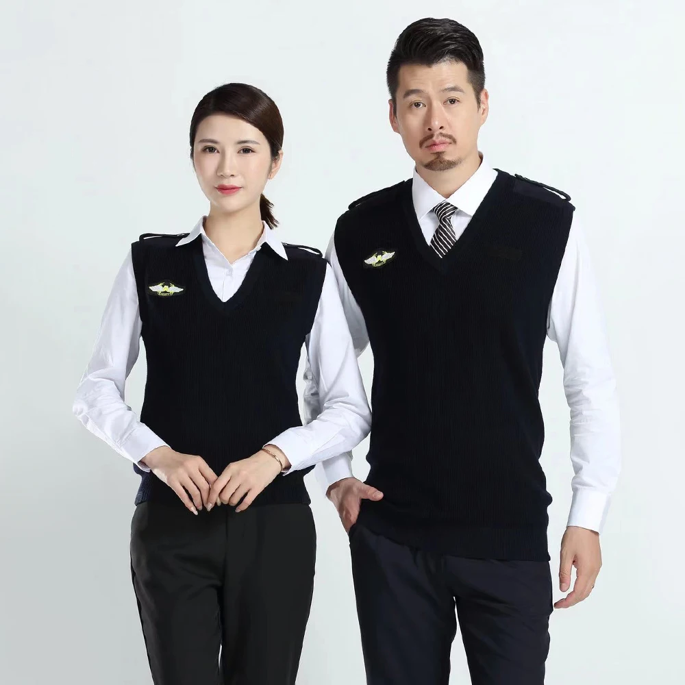 Long and No Sleeve Security Check Wool Sweater Airport Security Guard Uniform Woollen Sweater and Vest