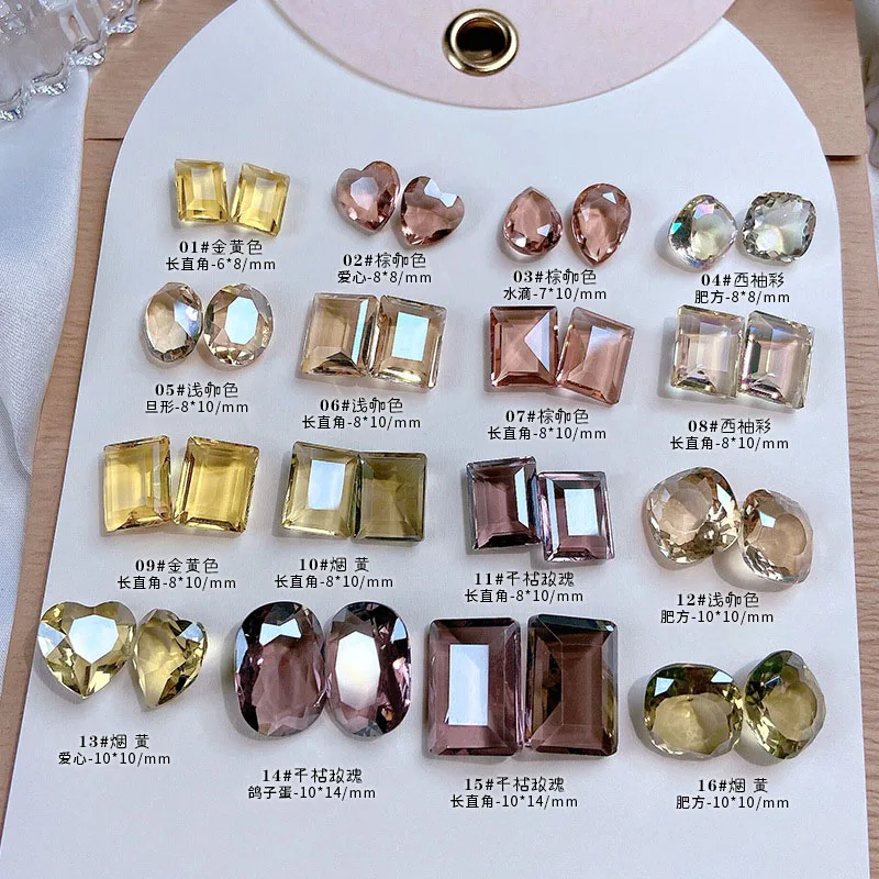 3D Pointed Back Nail Rhinestones Charms Shiny Gold Heart Square Nail Gemstones Crystals Diamonds Stones for Nail Designs Decor