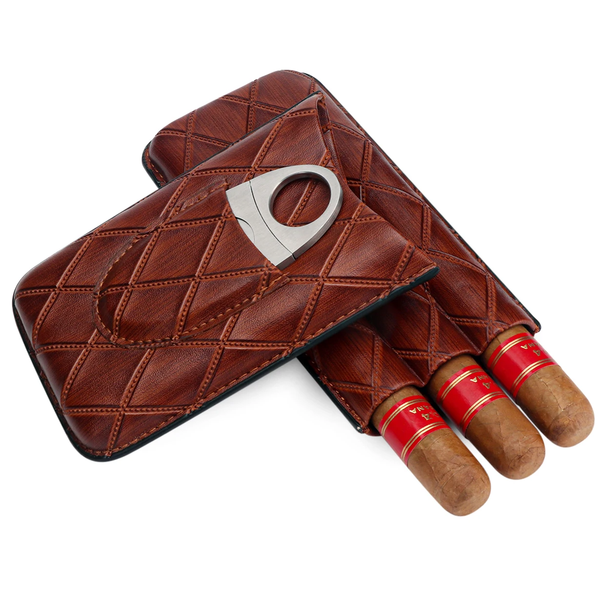 
Xifei Wholesale Luxury 3 Finger Leather Cigar Case,Portable Travel Cigar Humidor 