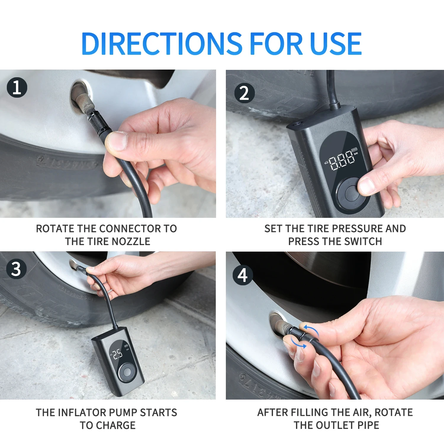Rechargeable Electric Mini Digital Wireless 4000mah 150PSI Automatic Portable Air Compressor Car Tire Inflator Pump