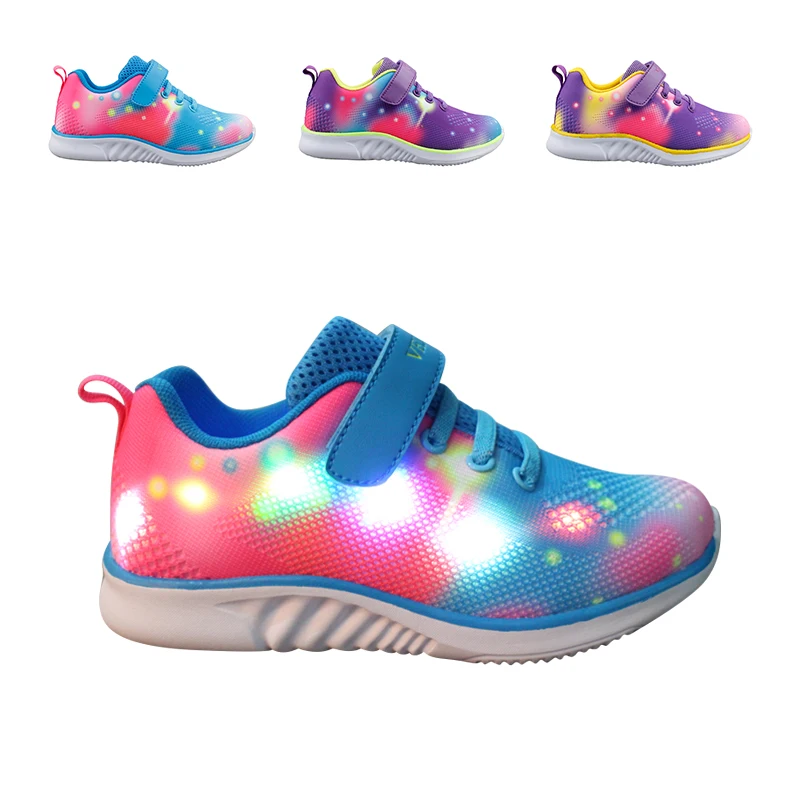 Beautiful Starry sky flying woven women running shoes  LED light sneakers for girl