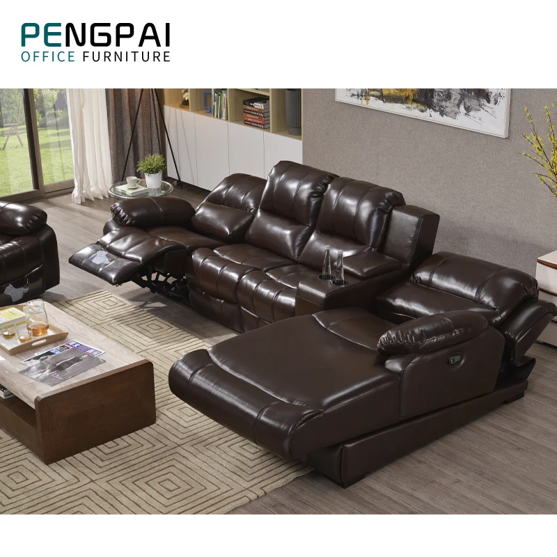 Wholesale luxury lounge modern design brown leather electric couch recliner Office sofa