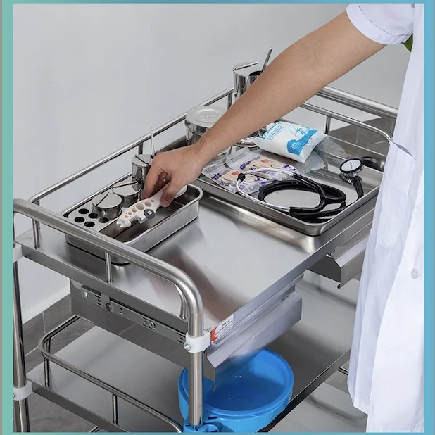 Wholesale stainless steel  instrument trolley assembled medicine cart hospital medical trolley cart with wheel