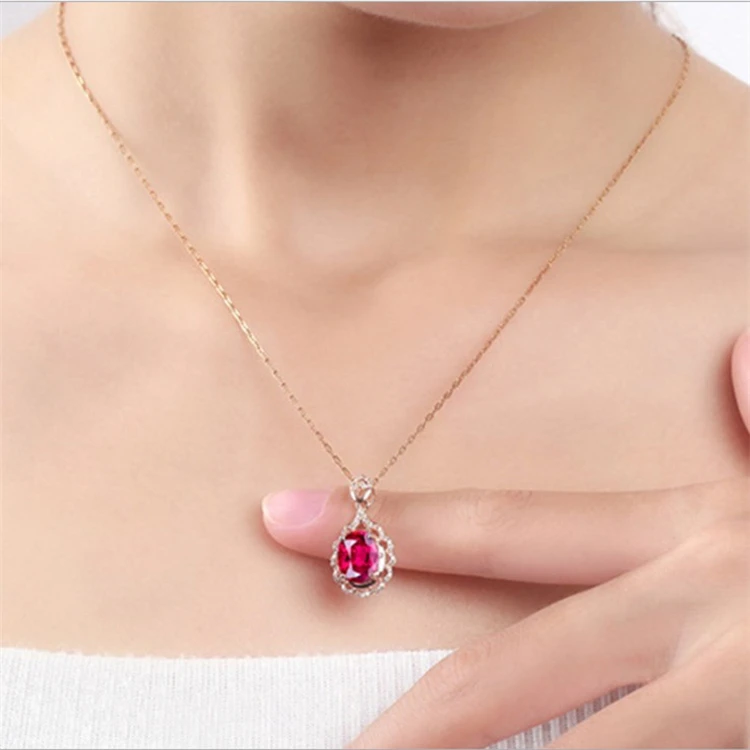 2023 Hot Sale Ruby Pendant Electroplated 18k Rose Gold Necklace Fashion Jewelry Lady Necklace