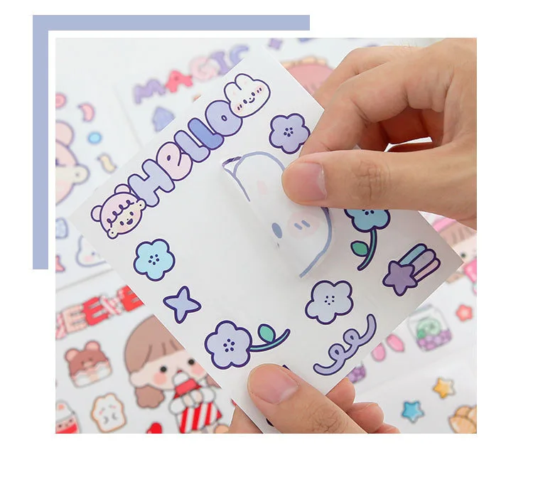 Hot sale Children DIY stickers waterproof PET stickers cute cartoon notebook decorative stickers sets retails customized