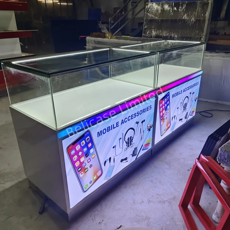 Customized Glass Cell Phone Display Showcase Lockable Phone Shop Display Cabinet with LED Light Mobile Phone Showcase