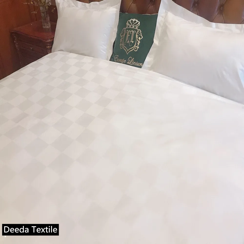 Deeda factory dobby check plain sateen white hotel bed sheets queen