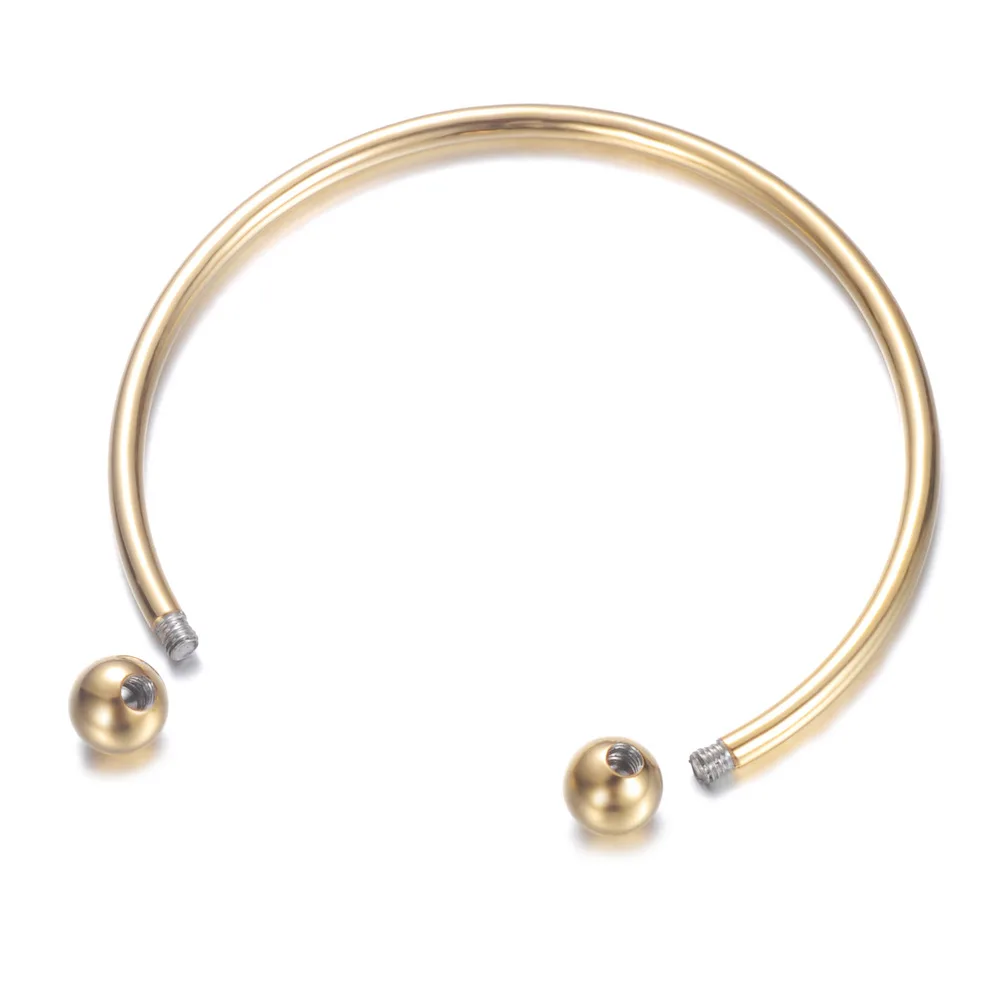 Wholesale High Polishing Stainless Steel Wire Open Cuff Bangle Screw Steel Beads Bangle Jewelry