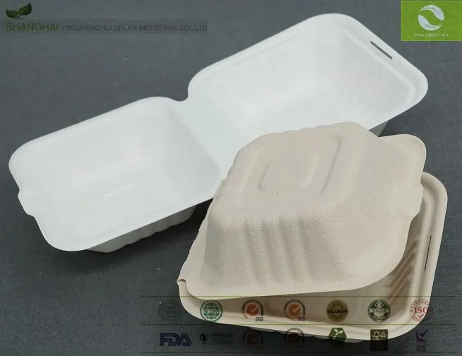 Disposable Bagasse Container Packaging Box Tableware Products Sugarcane Bagasse Packaging Burger Boxes Food Triangle Cake Box
