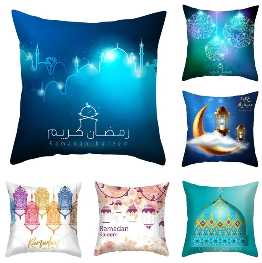 Muslim Ramadan Pillowcase Cushion Cover Moon Star Pillow Cover Home Party Decoration  Eid Mubarak Decorations Cushion Cover