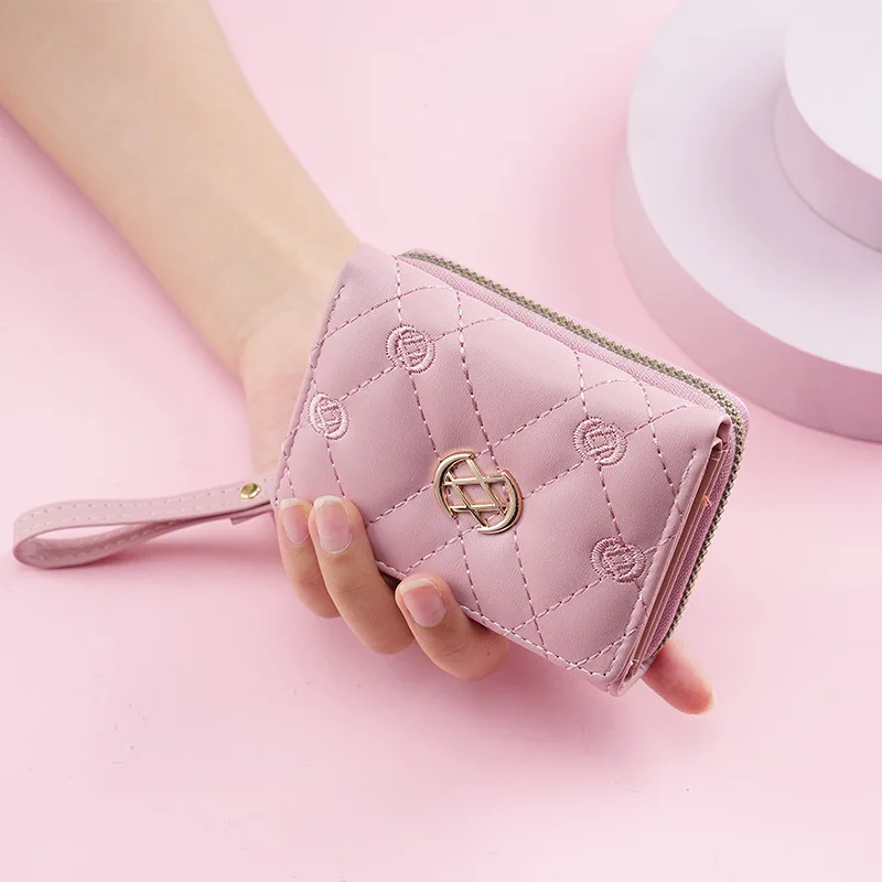 Women Card Holders Genuine Sheepskin Leather Fashion Wallet Purse Plaid Pattern Soft wallet for girls