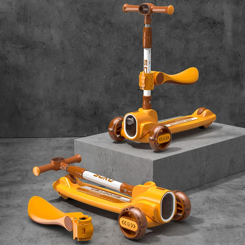 Good Sale Custom LED 3 Wheels Rear Brake Durable with Removable Seat Outdoor Toys Toddler Kids  Kick Scooter