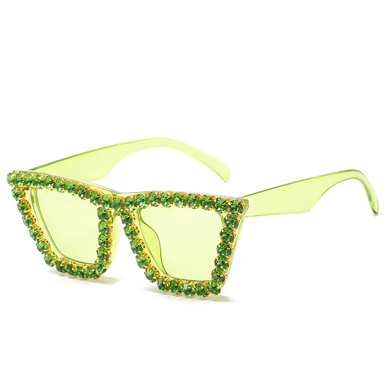2024 New Fashion Design Luxury Oversized Letter Rhinestone Square glasses Women Cheap Jewelry Polycarbonate Diamond Sunglasses