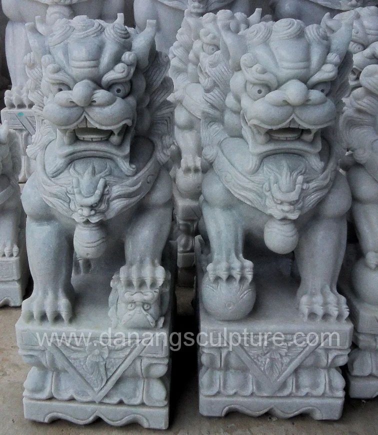 Factory Price Hand Carved White Marble Garden Foo dog Stone Statue DSF-T159