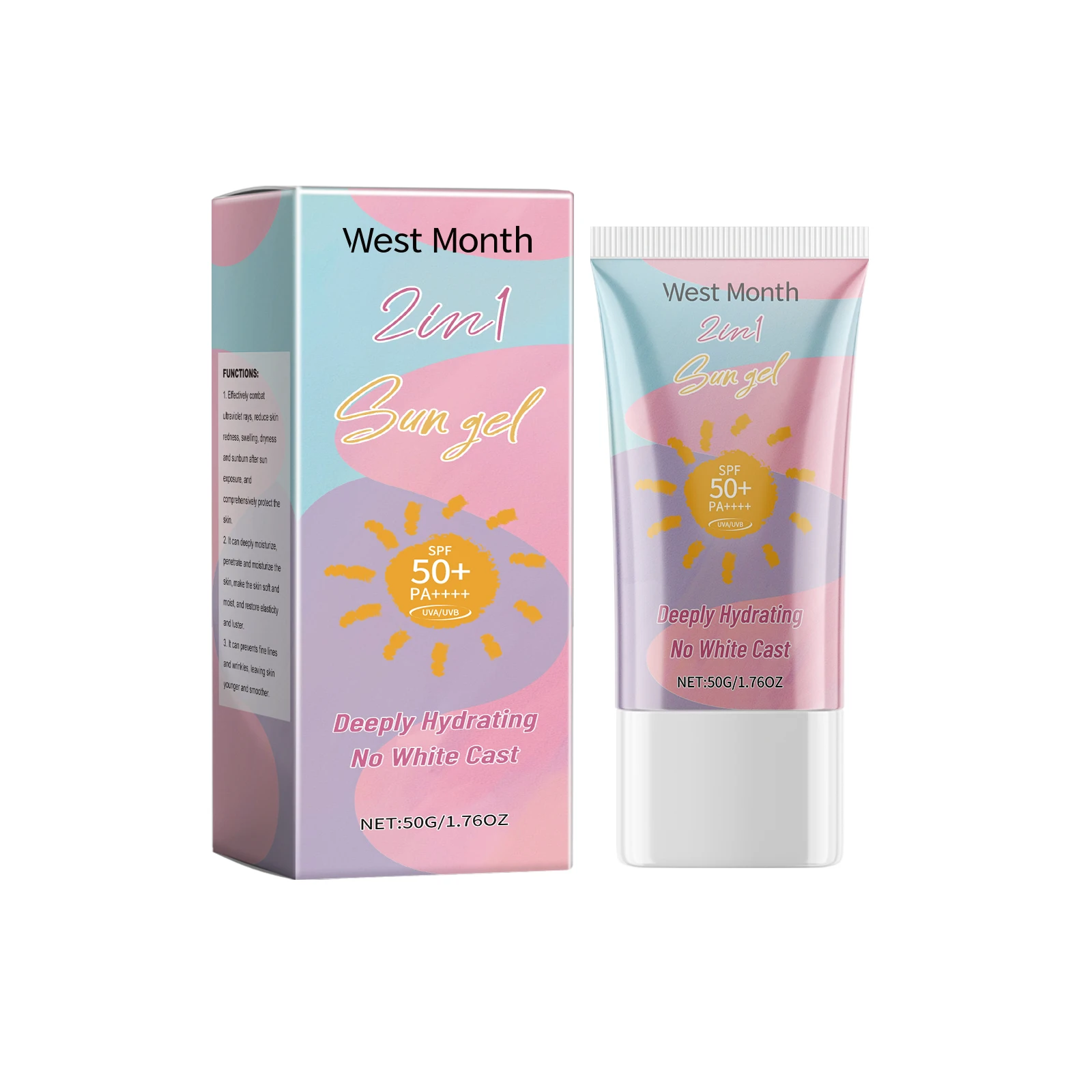 WEST MONTH 2 in 1 Lotion Anti-ultraviolet Refreshing Body SPF 50 Sunscreen Cream Orgaic Whitening Waterproof Custom Packaging
