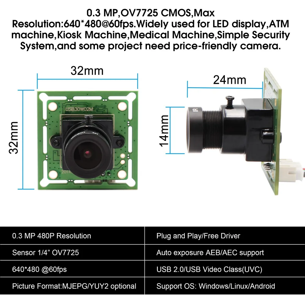 ELP 1MP  VGA 680*480 High Frame Rate 60fps Mini USB Camera Module Micro Small Size camera  For Scanning