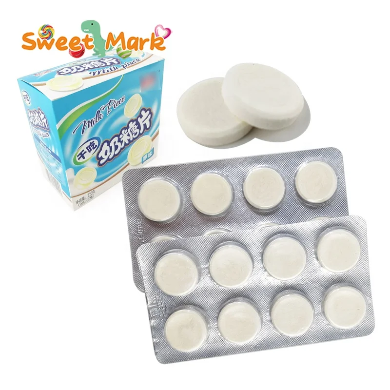 Custom Wholesale  Round Shape  Sweet Halal Candy Dry Milk Tablet Candies