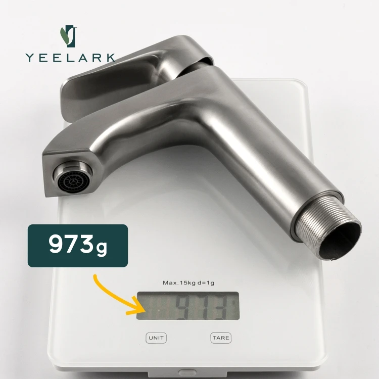 China Factory Popular Waterfall 304 Stainless Steel Brushed Chrome Basin Faucet Hot Cold Water Mixer Taps Bathroom Faucet