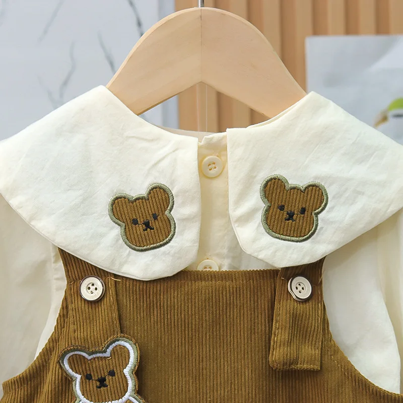 Girls spring and autumn shirt with back skirt 2 sets cute girl baby bear skirt Princess A-line skirt
