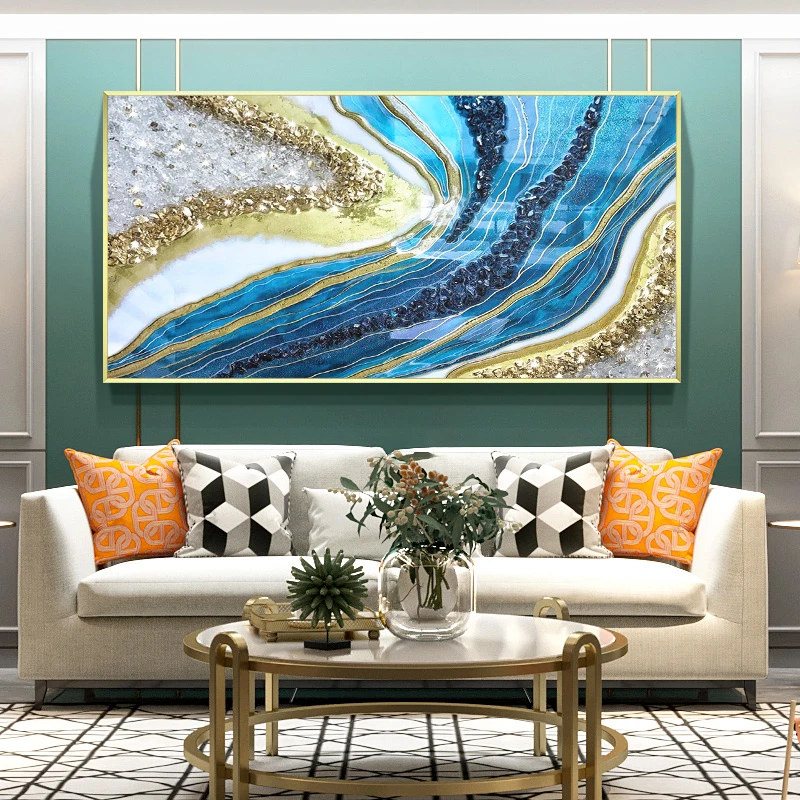 Modern Abstract Mural Poster Luxury Pink Blue Gold Crystal porcelain Wall Art Canvas Painting  Home Wall Decoration Painting