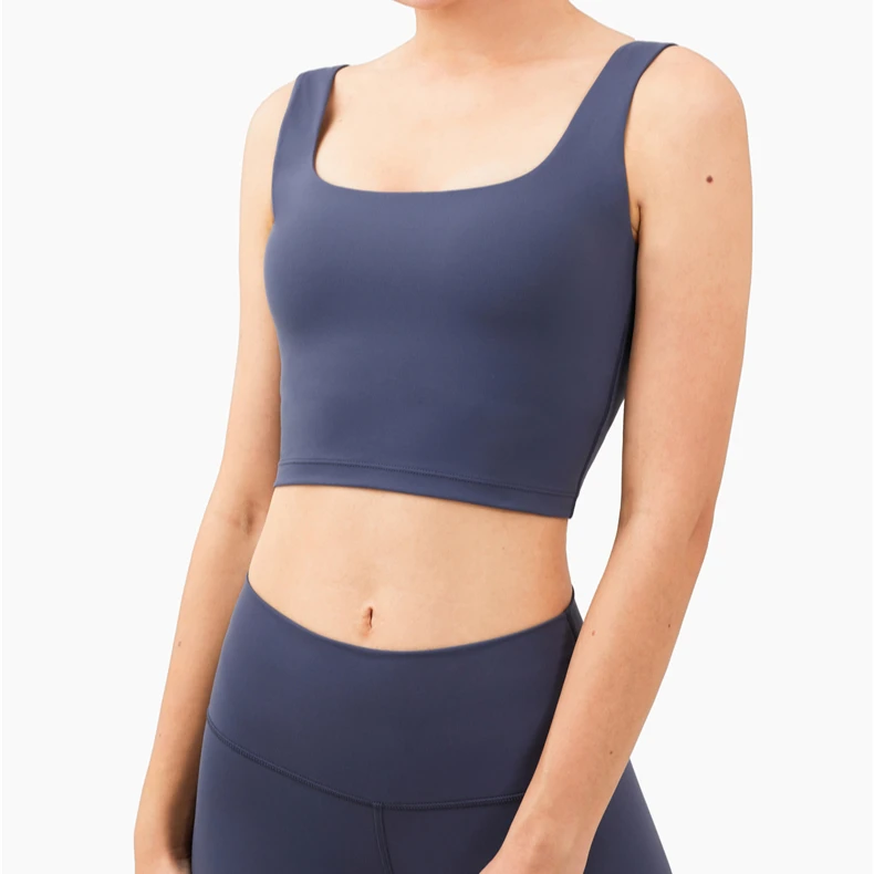 Nude women sense false two shock-proof sports deep U back yoga vest type bra