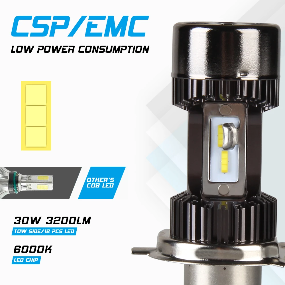 M8 H4 LED Motorcycle Headlight Bulbs H4 Hi-Lo 3200LM 6000K 30W scooter  Motorbike Headlamp Lighting Electric Car Lights