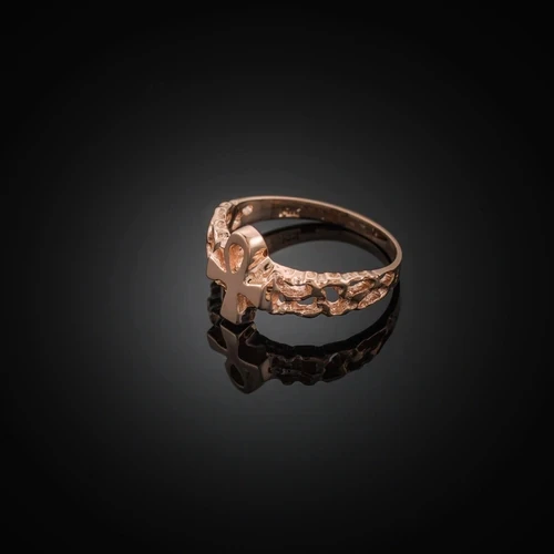 Wholesale 14K Gold Jewelry Ankh Cross Nugget Knuckle Ring