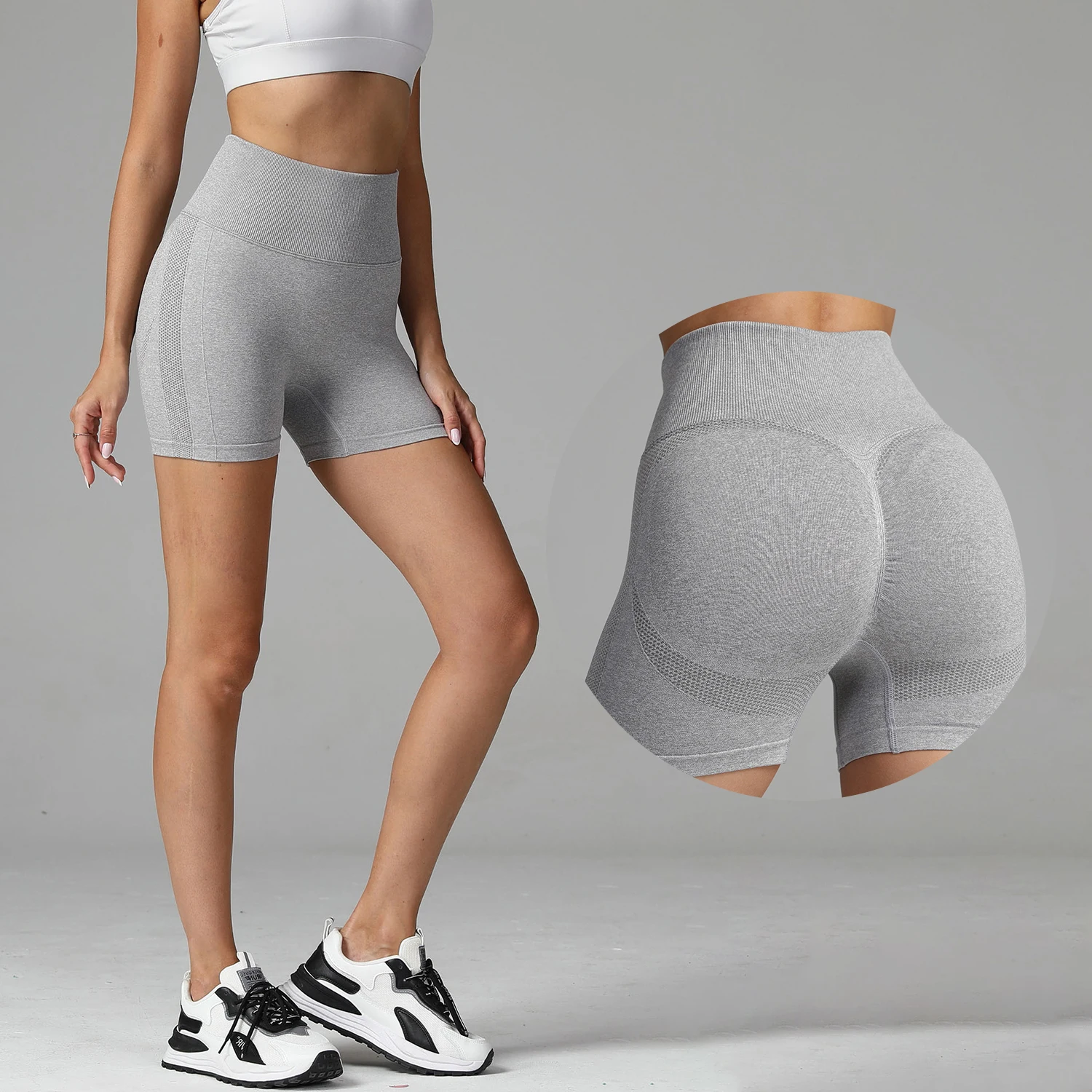 Customized logo high waist breathable workout leggings tight ass seamless wide waist sports yoga shorts