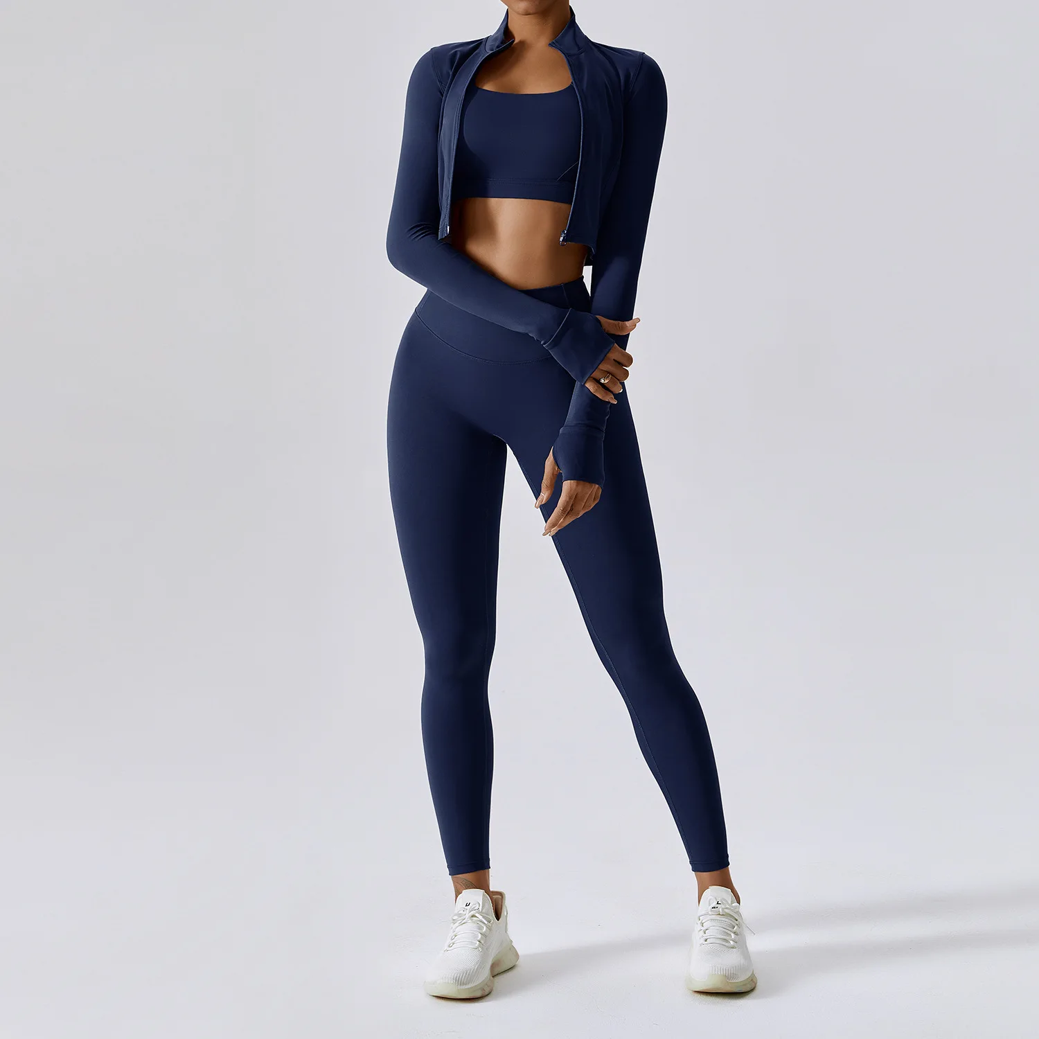 YIYI Naked Feeling Breathable High Stretchy Workout Sets Female Comfortable Gym 3pcs Sets Cropped Gym Jacket 3pcs Sets Girls