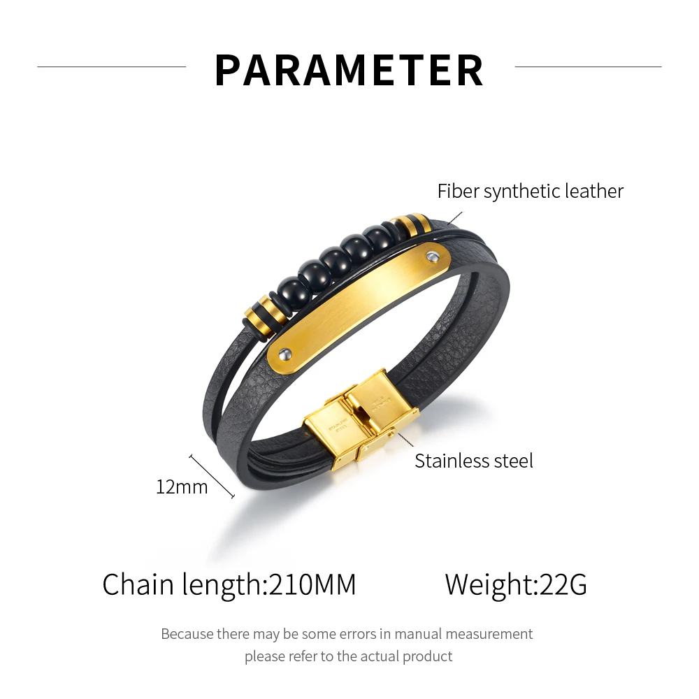 Adjustable Stainless Steel High Quality Mens Genuine Trending Boho Leather magnetic Bracelet