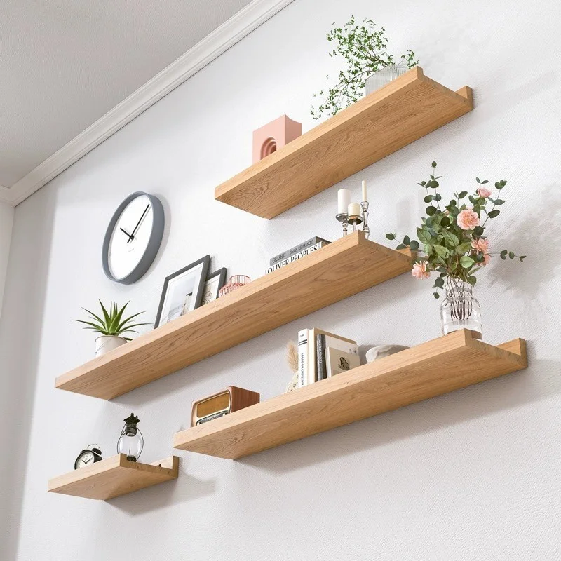 The new solid wood wall on the wall hanging TV  decoration shelf a word partition Floating Shelves Wall Mounted