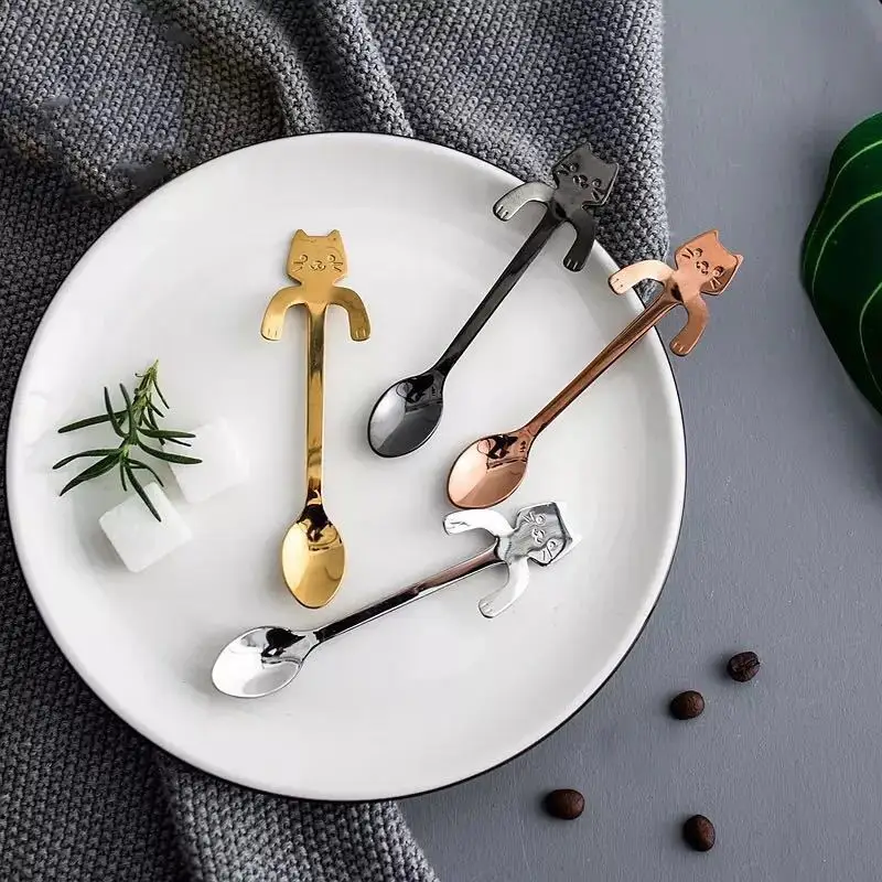 Wholesale Cat Spoon Small Tea Coffee Stirring Spoons Stainless Steel Gold Mini Spoon