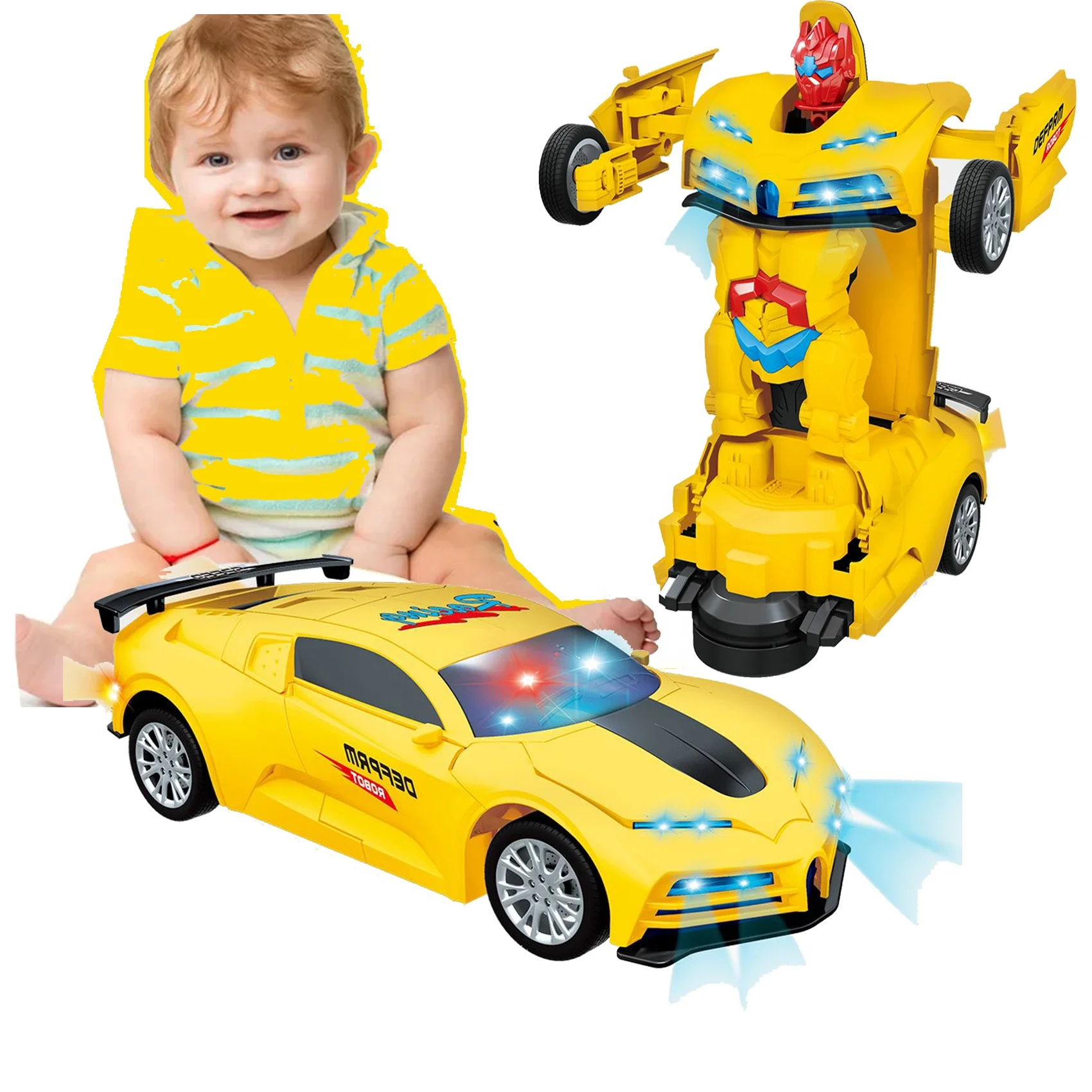 KK New Arrival Deformation Toy Vehicle With Light Music,Automatic Deformation Musical Car Toy Super deformation music robot car