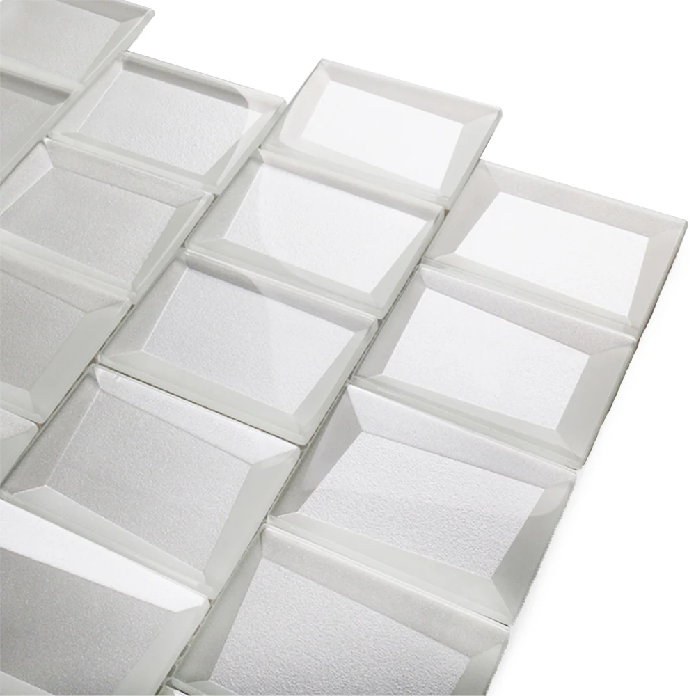 White subway tile square 3d mirror bathroom tile wall decorative mosaic tiles