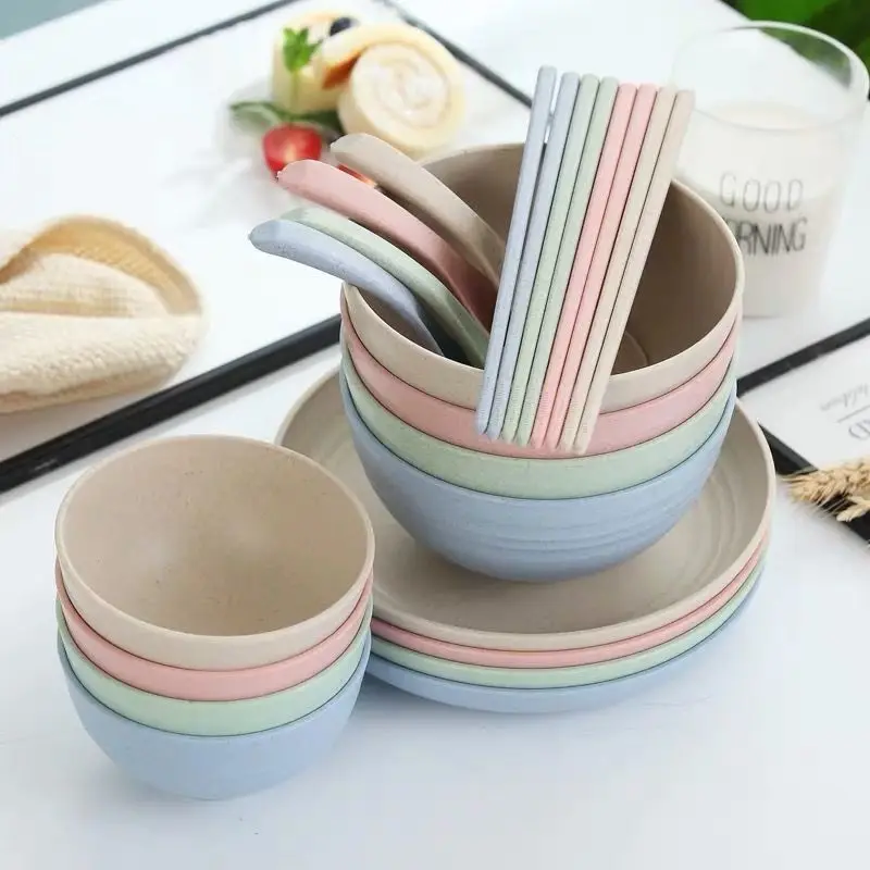 202023 Eco plastic cup plates for kids set of 5 wheat fiber children tableware set easy clean dinnerware set with plate