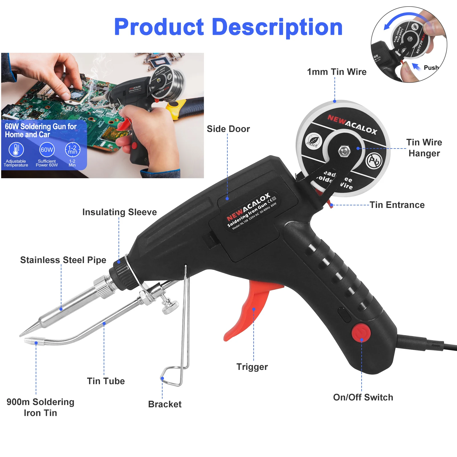 60W Handheld Electric Soldering Iron Set 2023 Bestseller Welding Gun 100-240V Automatic Send Tin Gun for PCB IC Repair Tool