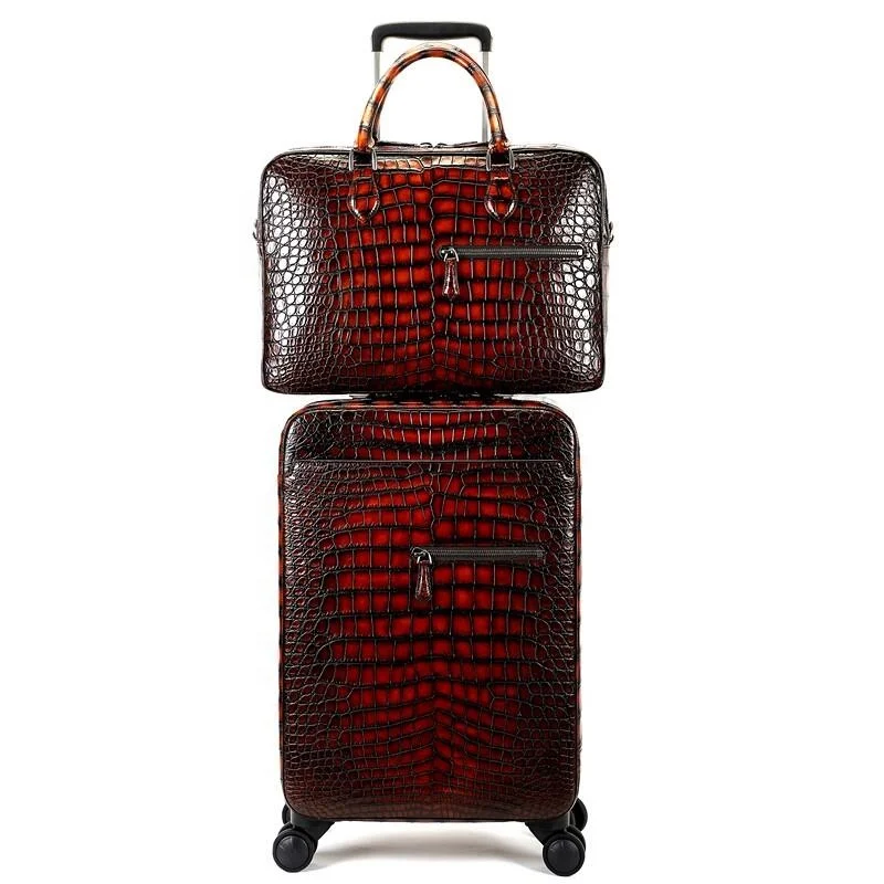 Travel Genuine Leather Luggage Sets 2 Piece Spinner Carry on Set Luxury Crocodile Pattern Customized for Men and Women