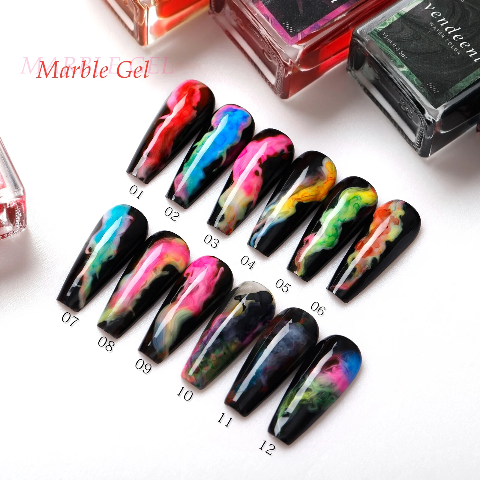 VENDEENI Private Label Nail Art 12 Colors Salon Marble Watercolor Ink Marble Ink Blooming Gel For Nail Art Design
