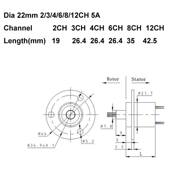 Dia 22mm 2/3/4/6/8/12CH Wires 5A Current Wind Power Slip Ring Conductive Capsule Flange Slipring Rotary Connecting Joint